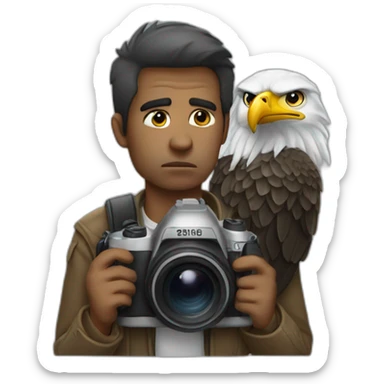sad photographer without a camera with an eagle on his shoulder sticker