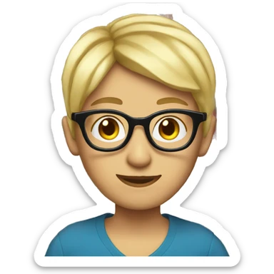 classic emoji Teacher with books glasses blonde pixie haircut blue eyes casual sticker