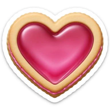Realistic shortbread cookie in the shape of a heart with pink jelly sticker