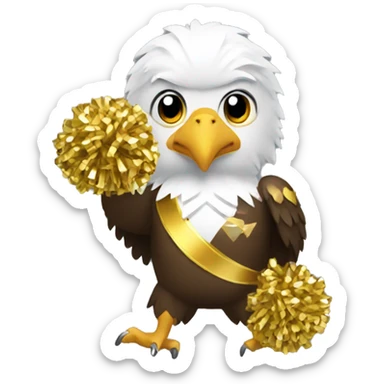 eagle holding gold cheerleading pom poms sticker