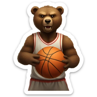 Angry Brown Bear dribbling basketball sticker
