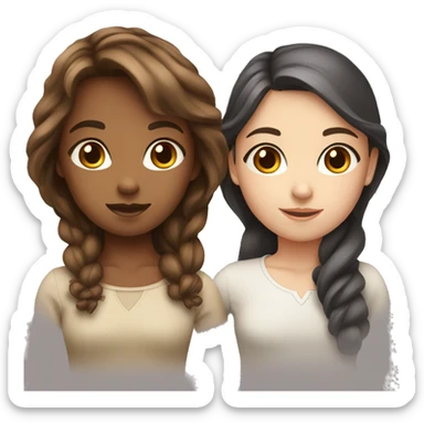 Two girls with brown hair, one with blue eyes and the other with brown sticker