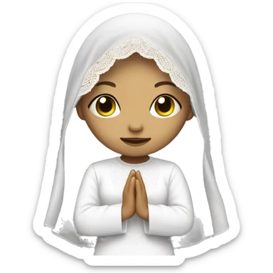 Light skin girl praying with eyes closed and lace white veil  sticker