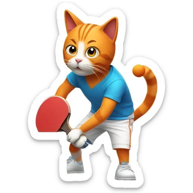 orange cat full body  playing table tennis with a racket and a ball at the table sticker