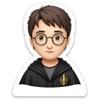 Harry Potter with round glasses, lightning scar, and wizard robes sticker