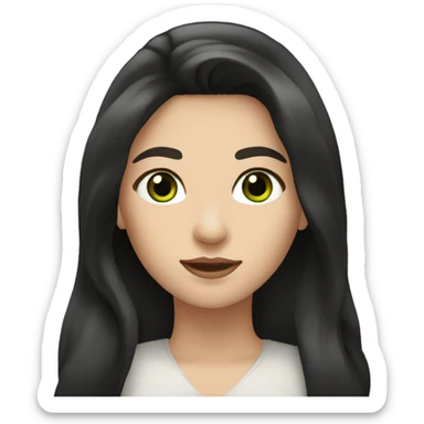 a white woman with long blakc hair, and green brown eyes  sticker
