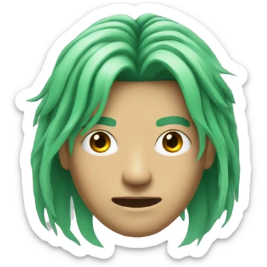 Head of Asian male cyborg with long green hair sticker