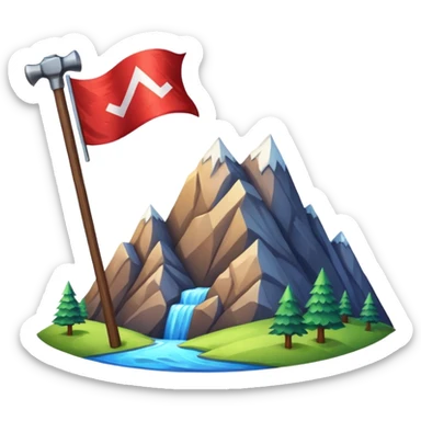 Flag depicting a mountain and a hammer sticker