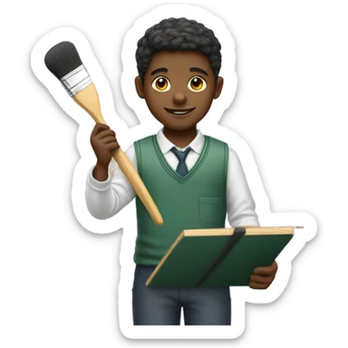 schoolboy holds brush and palette sticker