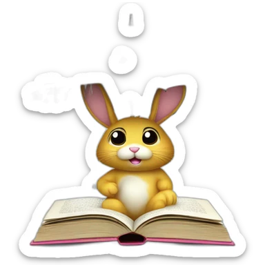 a rabbit under an umbrella with a funny book in the rain sticker