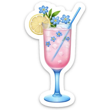 Ice pink lemon cocktail with blue small flowers  sticker
