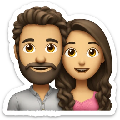 Brunette man with beard kissing brunette woman with long hair sticker