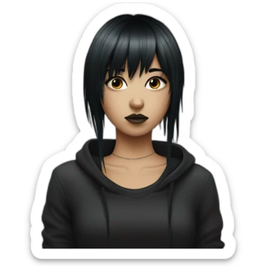 Emo girl with black strait hair with bangs and piercings on her face sticker