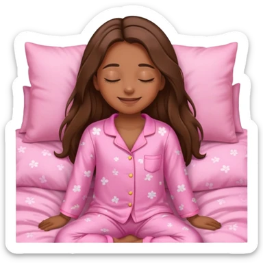 The brown long hair girl going to sleep in pink pajama with smile and closed eyes sticker
