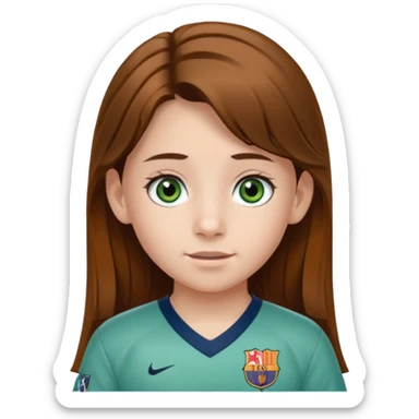 Una niña de 11 años castaña ondulada blanca de ojos verdes pestañas largas  con el uniforme de messi   sticker