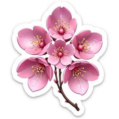 Stylized pink glitter cherry blossom flower (sakura) sticker