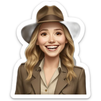 Elizabeth olsen in Indiana jones suit laughing sticker