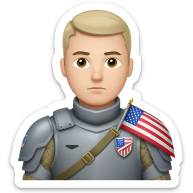 generate white full-armored american soldier with small usa flag on shoulder sticker