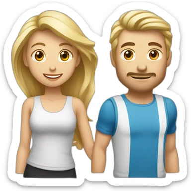 Un homme blond grand et une femme brune petite assez sportive qui s’embrasse  sticker