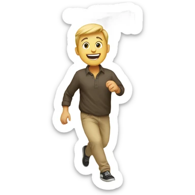 A white person getting out of the closet, with a happy face. sticker