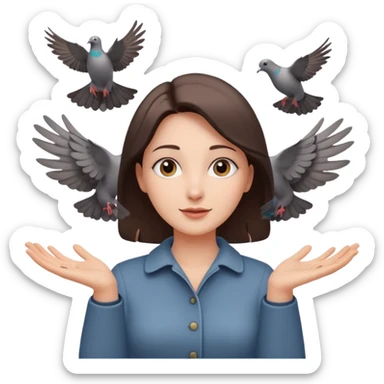 woman open arms looking at a flying pigeon sticker