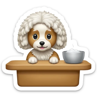caniche blanco en peluqueria canina sticker