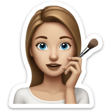 Girl doing her makeup on white skin while having Brown hair and blue eyes and freackles sticker
