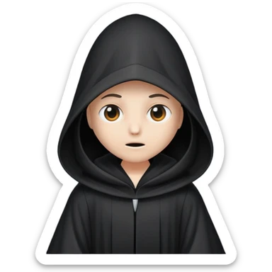 Tall black robe with cone-shaped hood covering face, two eyes slightly visible through slit.” sticker