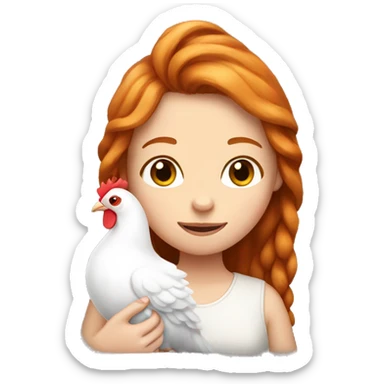 Ginger girl with Long hair and a white hen inside her Arms  sticker