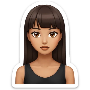 Pretty woman with dark brown straight bangs, light makeup, flirtatious expression sticker