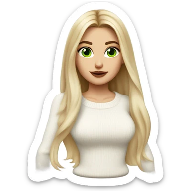 light medium skin, high cheekbone, solo blonde girl with green eyes, medium bust, white sweater, long blow out hair, baddie, middle part, sultry sticker