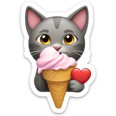 Cat eating ice cream with heart sticker
