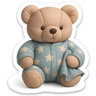 teddy bear in star-patterned pajamas holding a small blanket, cushion style sticker