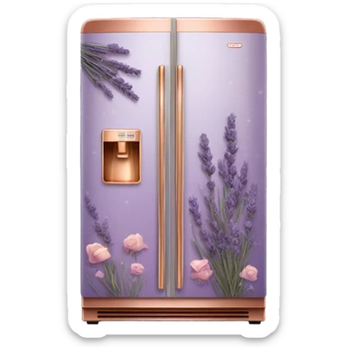 Realistic lavender and copper fridge decorated in rose gold and purple flower pattern. sticker