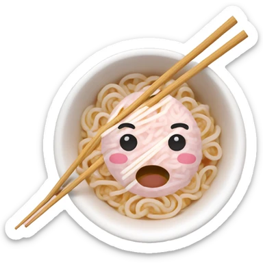 cute powder pink/white tone bowl with ramen noodles and chop sticks sticker