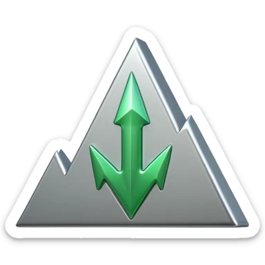 "iOS-style 3D emoji: a jagged rising chart line ending in a large glossy arrowhead, symbolizing rapid growth." sticker
