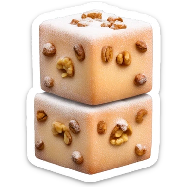 Turkish delight stacked cubes with chopped walnuts and covered with powdered sugar  sticker
