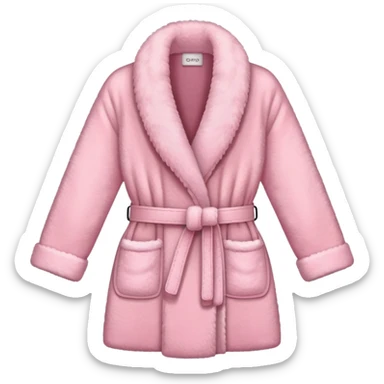 pink fluffy dressing gown with belt sticker