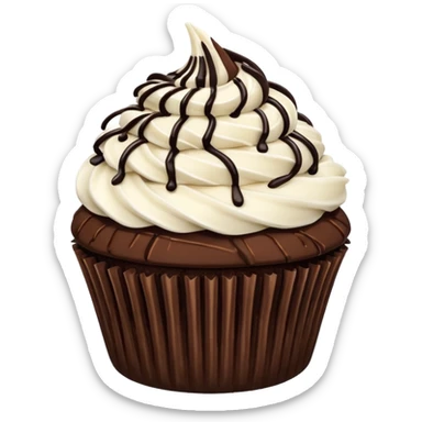 Chocolate cupcake with vanilla frosting, coconut flakes & chocolate drizzle sticker