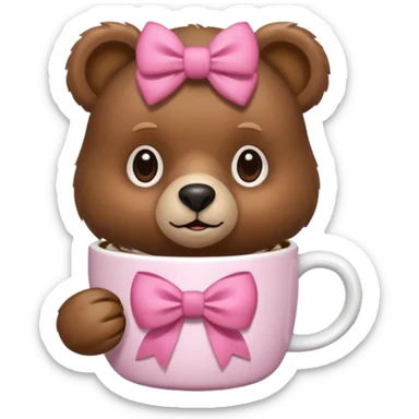 Bear with pink bow and cofee  sticker