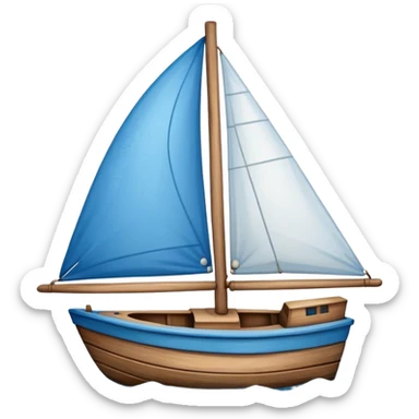 A small blue sailboat with a happy smiling face on the front sticker