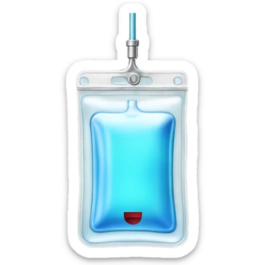 Rectangular transparent plastic iv bag filled with 500ml of fluid hanging on an iv pole in an intensive care unit  sticker