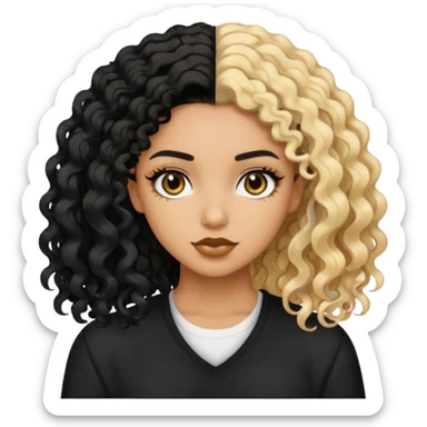 split dye leftside blonde rightside black curly hair, pretty baddie sticker