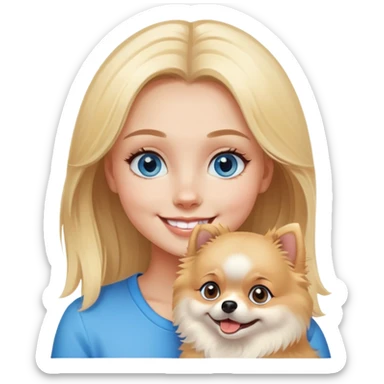 smiling girl with blue eyes with a pomeranian blonde sticker