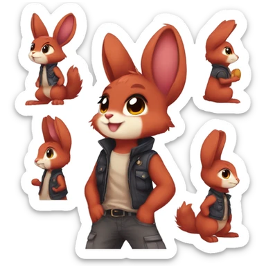 Anthro Sona Cool Edgy Fakemon Full Body Red Rabbit Squirrel Chibi Cute  sticker