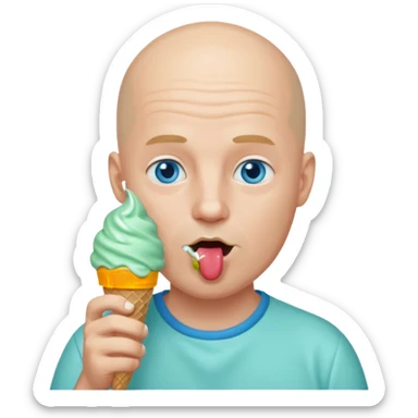 Bald man with blue eyes putting a mint ice cream cone in his mouth sticker