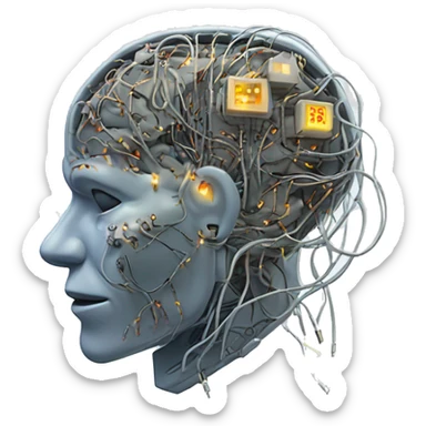 Cyborg brain with circuitry and wires sticker