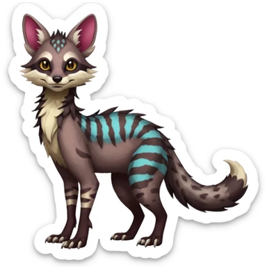 Feral Rare Fantasy dark vibrant Vernid-Sergal-Genet-Trico-species by LiLaiRa, random markings, tufted tail, tufted ears, full body sticker