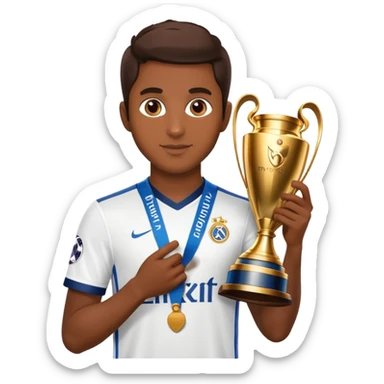 Vini Jr holding the Champions League trophy sticker