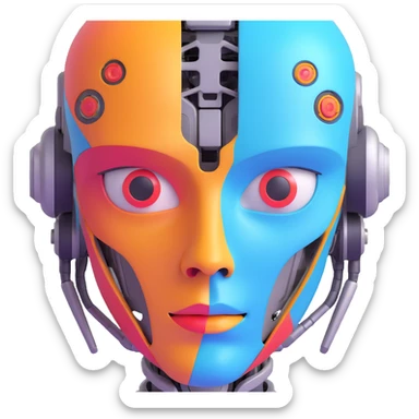 emoji face merging into a robot face, seamless transition, colorful and fun sticker